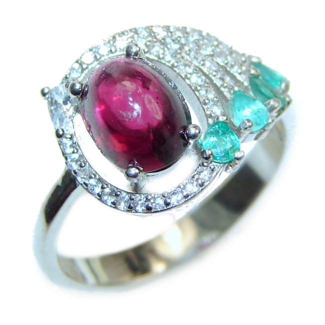 Vintage Beauty genuine Ruby Emerald .925 Sterling Silver Statement handcrafted ring; s. 7