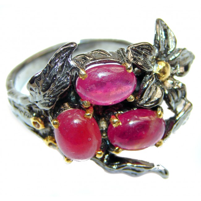 Genuine Kashmir Ruby gold over .925 Sterling Silver handcrafted Statement Ring size 8 3/4