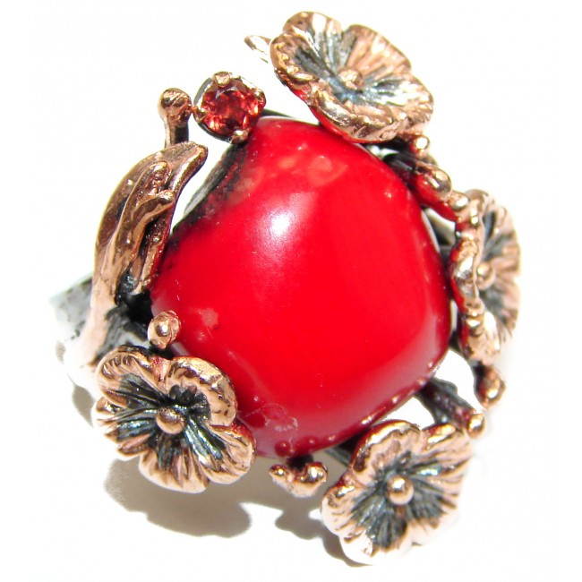 Natural Fossilized Coral 18K Gold over .925 Sterling Silver handmade ring s. 6 adjustable