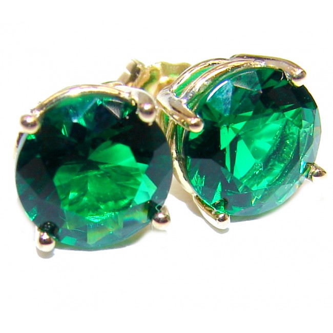 9mm 1.2ctw Colombian Emerald Round Stud Earrings 14Kt Yellow Gold