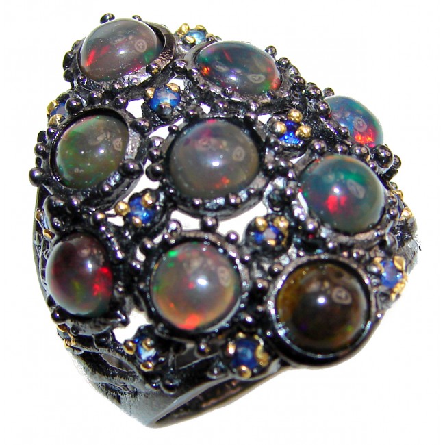 Fancy Black Opal black rhodium over .925 Sterling Silver handcrafted ring size 6 1/2