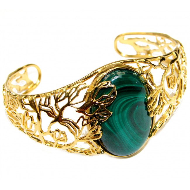 Natural Malachite 18k Gold over .925 Sterling Silver handcrafted Bracelet / Cuff