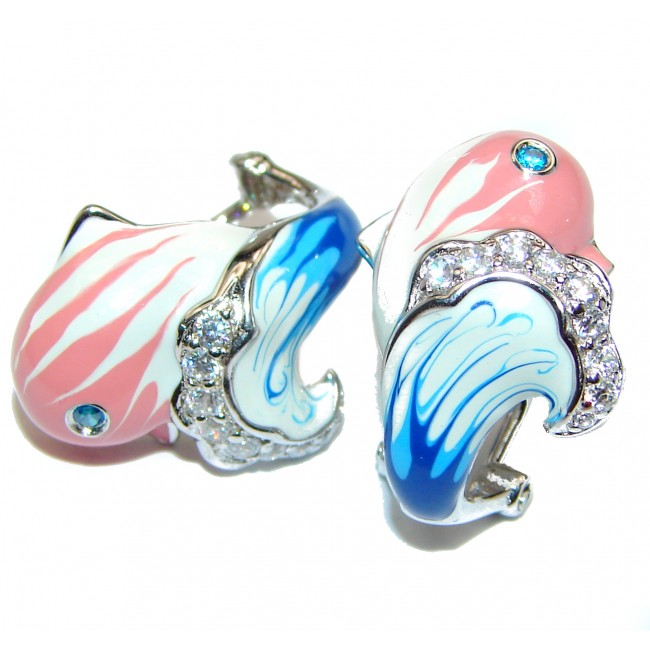 Genuine Enamel Pink Dolphin .925 Sterling Silver handcrafted Earrings