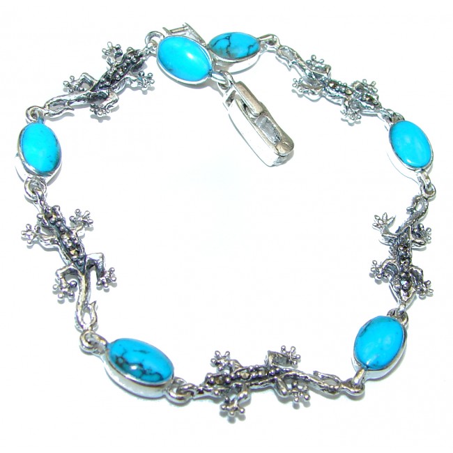 Fantastic Lizard Turquoise & Marcasite .925 Silver handmade Bracelet