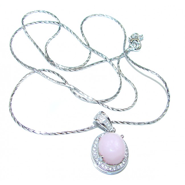 Awesome Natural Pink Opal .925 Silver Enamel Bee Necklace