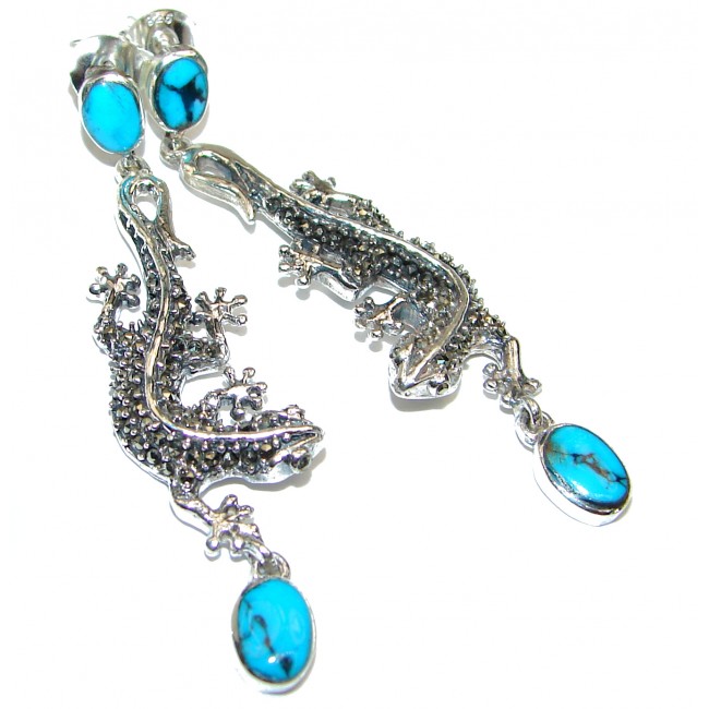 Lizards Sleeping Beauty Turquoise .925 Sterling Silver handmade earrings