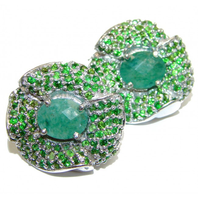 Incredible Authentic Emerald .925 Sterling Silver handmade LARGE earrings