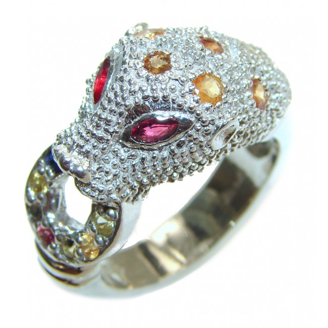 Cheetah authentic Ruby Sapphire .925 Sterling Silver handmade Statement Ring s. 8 3/4