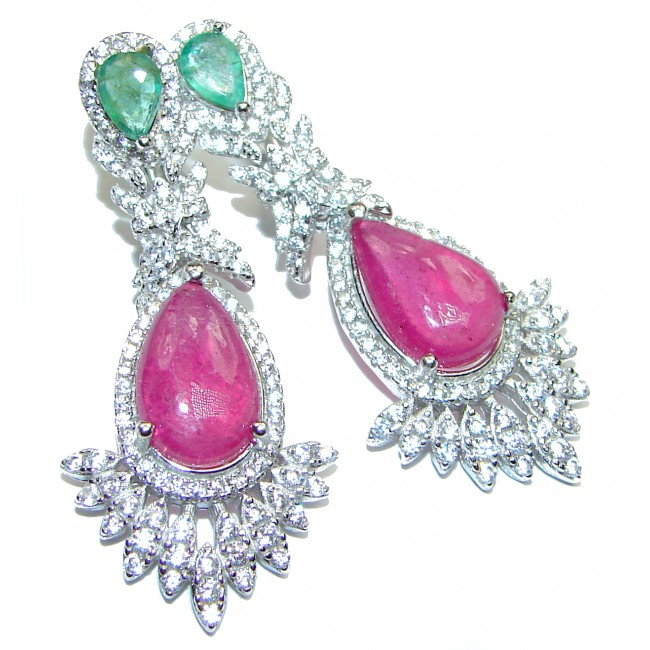 Spectacular Authentic Colombian Emerald Ruby .925 Sterling Silver handmade earrings