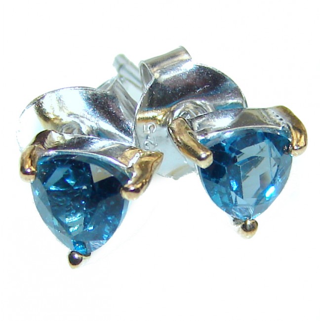 Sublime London Blue Topaz 6mm wide 2 tones .925 Sterling Silver earrings