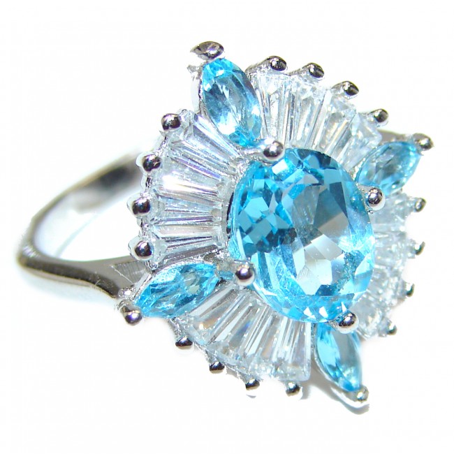 Melissa Genuine Swiss Blue Topaz .925 Sterling Silver handcrafted Statement Ring size 6 1/2