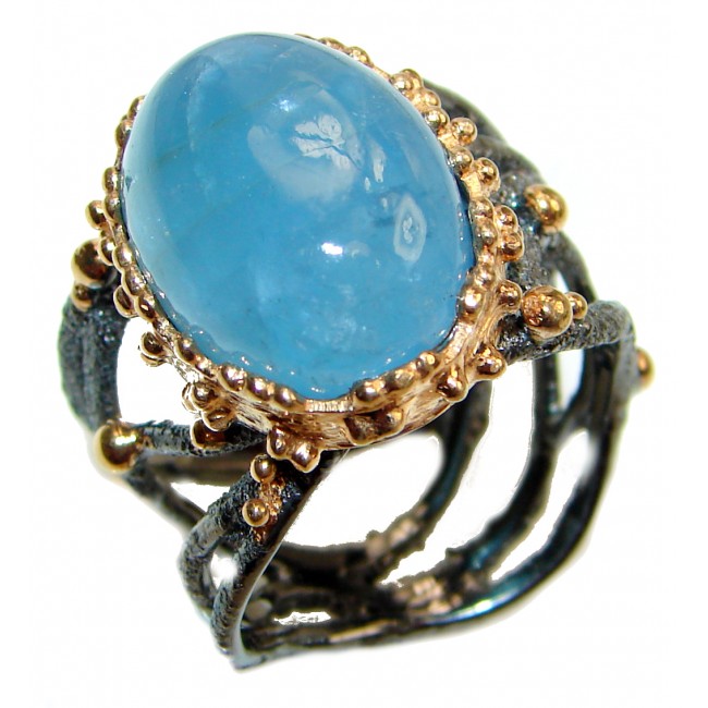 Genuine Aquamarine 14K Gold over .925 Sterling Silver handmade Cocktail Ring s. 8 1/4