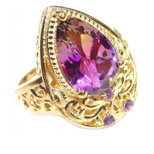 HUGE pear cut Ametrine 18K Gold over .925 Sterling Silver handcrafted Ring s. 7 1/2