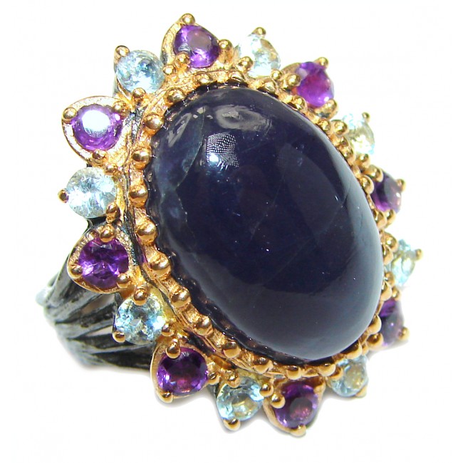 Chunky Authentic African Tanzanite 14K Gold over .925 Sterling Silver handmade Ring s. 8