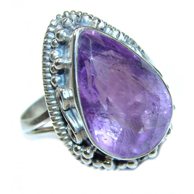 Victorian Style genuine Amethyst Sapphire .925 Sterling Silver handcrafted Ring size 7 3/4