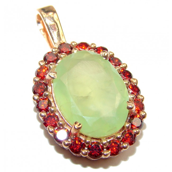 Beautiful genuine Prehnite 14K Gold over .925 Sterling Silver handcrafted Pendant-