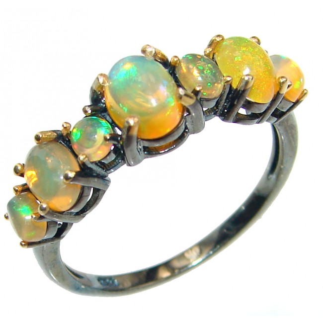 Dazzling natural Ethiopian Opal Rose Gold over .925 Sterling Silver handcrafted ring size 9