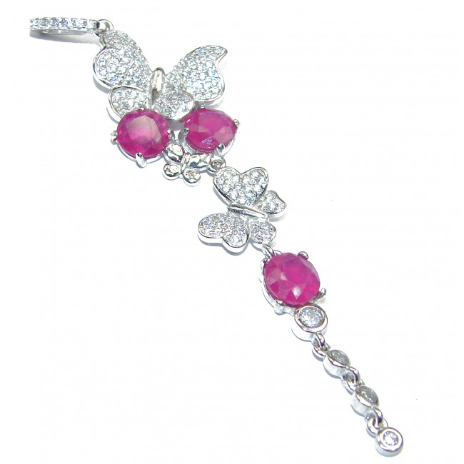 Authentic over 3 inch long Kashmir Ruby .925 Sterling Silver Pendant