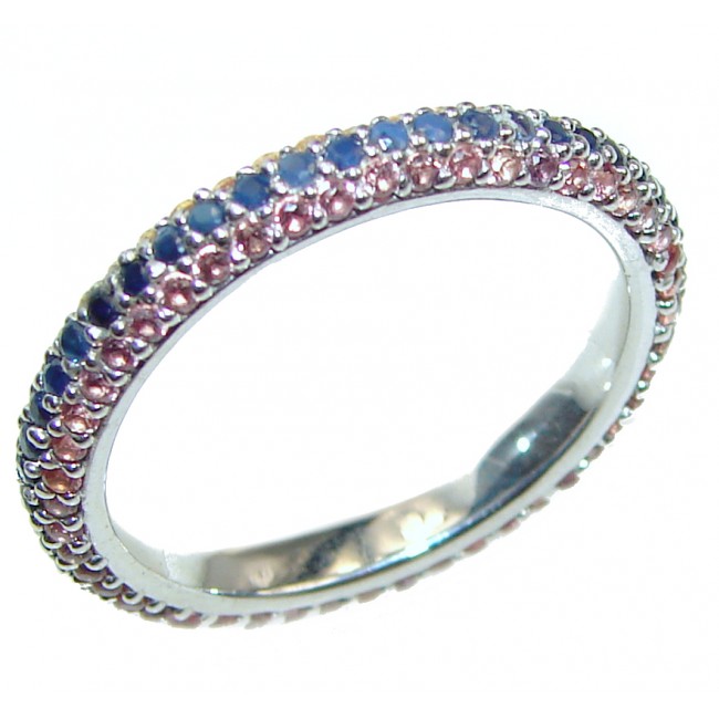 Exotic Multicolor Sapphire .925 Silver Ring s. 8