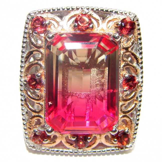Huge Top Quality Volcanic Pink Tourmaline color Topaz .925 Sterling Silver handcrafted Ring s. 6 3/4