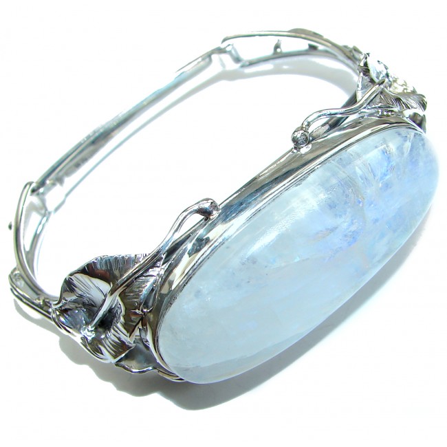 Moon Light best quality Rainbow Moonstone .925 Sterling Silver LARGE handcrafted Bracelet