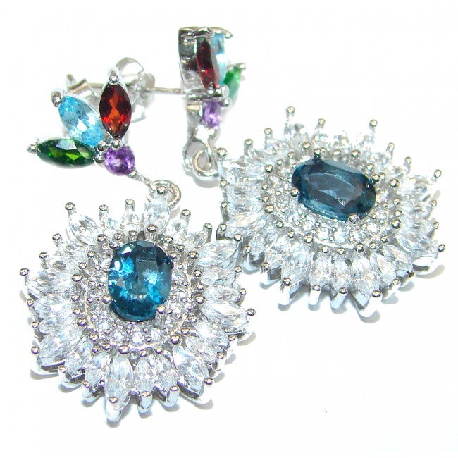 Exclusive genuine London Blue Topaz .925 Sterling Silver handcrafted earrings