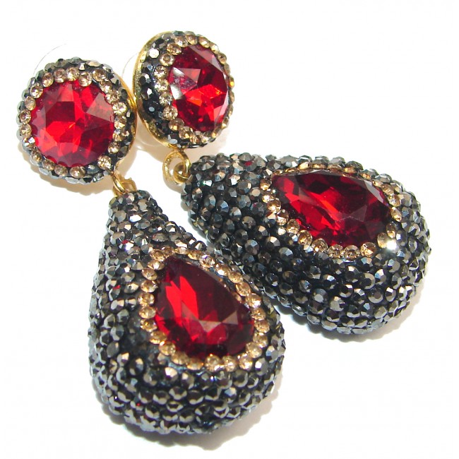 Huge Incredible Raspberry Topaz Spinel .925 Sterling Silver handcrafted earrings