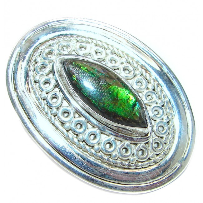 Genuine Canadian Ammolite .925 Sterling Silver handmade ring size 7