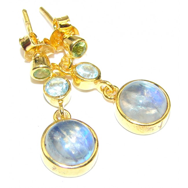 Genuine Fire Moonstone Gold plated over .925 Sterling Silver handcrafted Earrings
