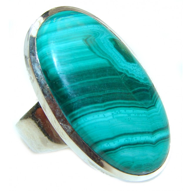 Natural Sublime quality Malachite .925 Sterling Silver handcrafted ring size 9