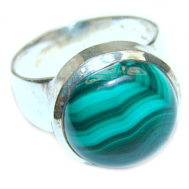 Natural Sublime quality Malachite .925 Sterling Silver handcrafted ring size 8