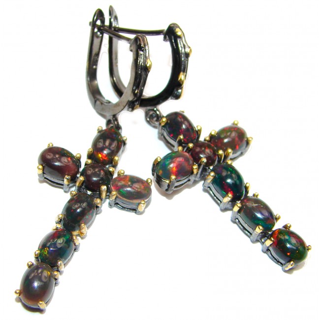 Holy Cross Design authentic Black Opal .925 Sterling Silver handcrafted earrings