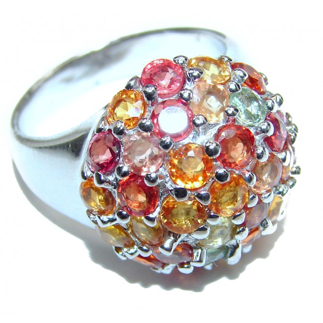 Genuine multicolor Sapphire .925 Sterling Silver handcrafted Ring size 7 1/4