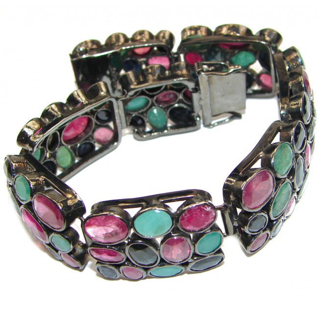 Authentic Red Ruby Emerald Sapphire black rhodium over .925 Sterling Silver handcrafted Bracelet