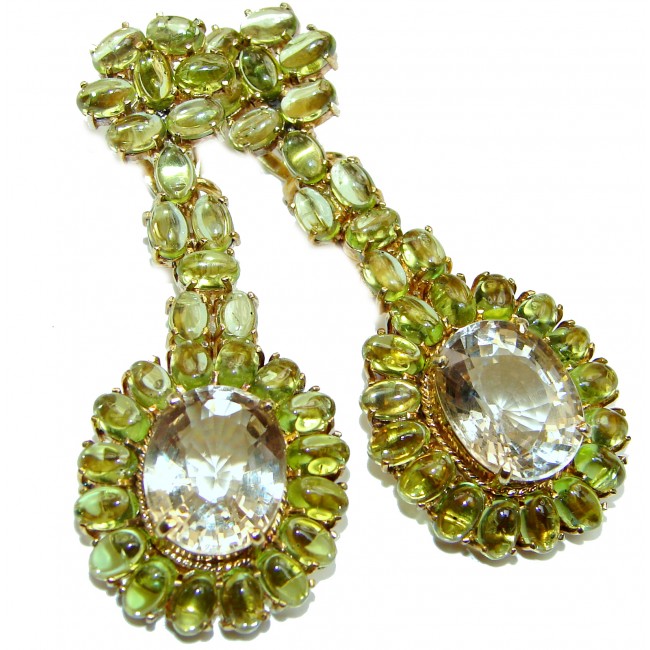 Huge Natural Green Amethyst Peridot .925 Sterling Silver handmade earrings