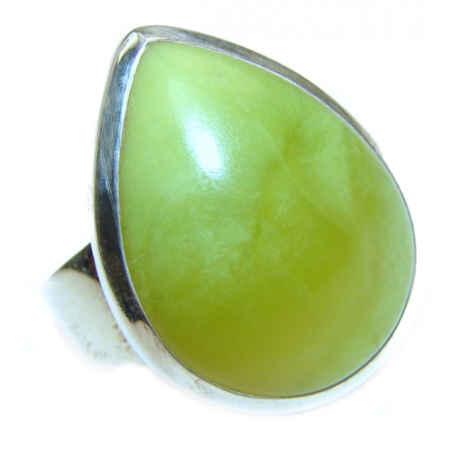 Large Natural Beauty Green Peruvian Opal .925 Sterling Silver ring s. 9