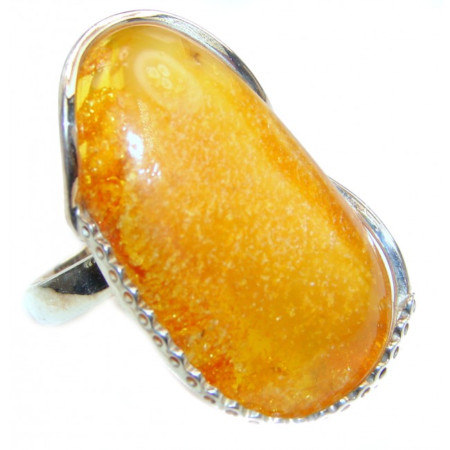 HUGE Genuine Butterscotch Baltic Amber .925 Sterling Silver handmade Ring size 9