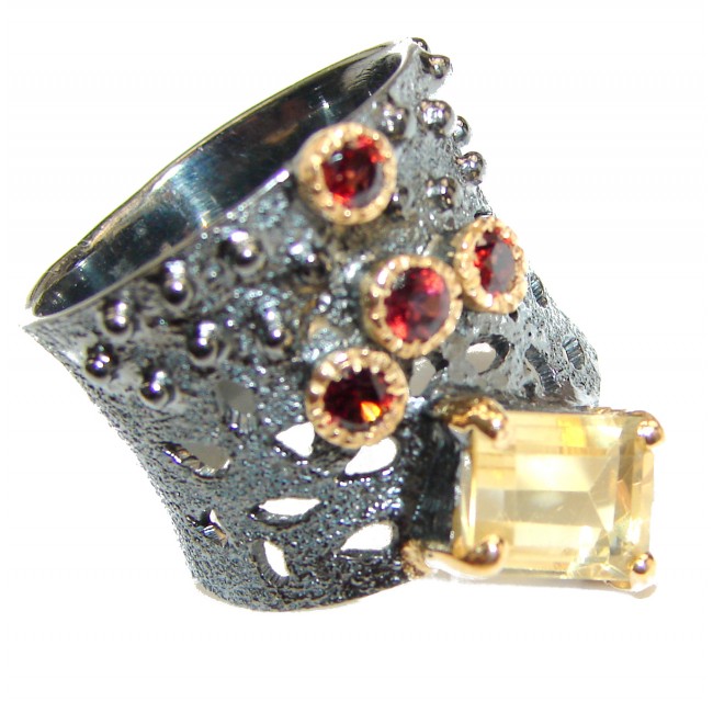 Vintage Style Natural Citrine 14K Gold over .925 Sterling Silver handcrafted Ring s. 7 1/4