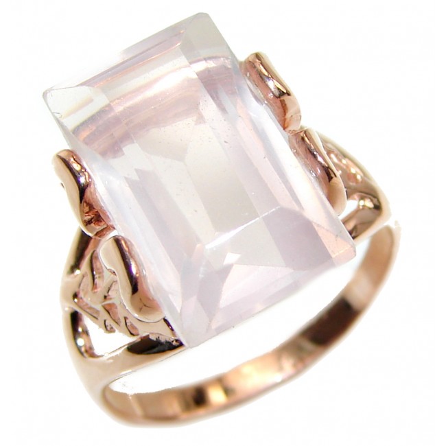 Emerald Cut 15ctw Rose Quartz Rose Gold over .925 Sterling Silver brilliantly handcrafted ring s. 8