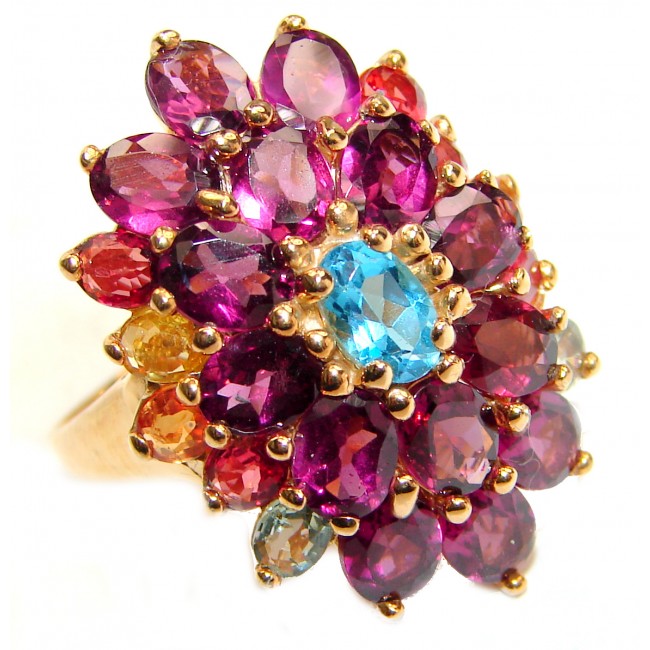 Dazzling natural Red Garnet & 14ct Gold over .925 Sterling Silver handcrafted ring size 8 1/2