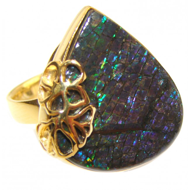 Outstanding Genuine Canadian Ammolite 18K Gold over .925 Sterling Silver handmade ring size 8 adjustable