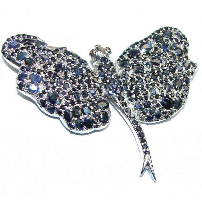 Large Beautiful Butterfly genuine Sapphire .925 Sterling Silver handmade Pendant - Brooch