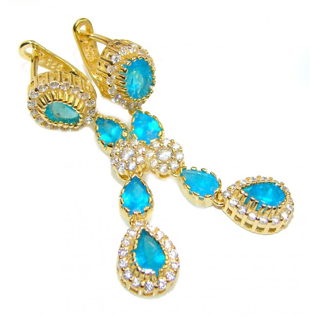 Pear Apatite Paraiba Blue 14K Gold over .925 Sterling Silver earrings