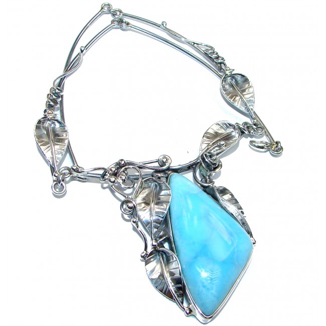 Huge Vintage Design Best quality authentic Larimar .925 Sterling Silver handmade necklace