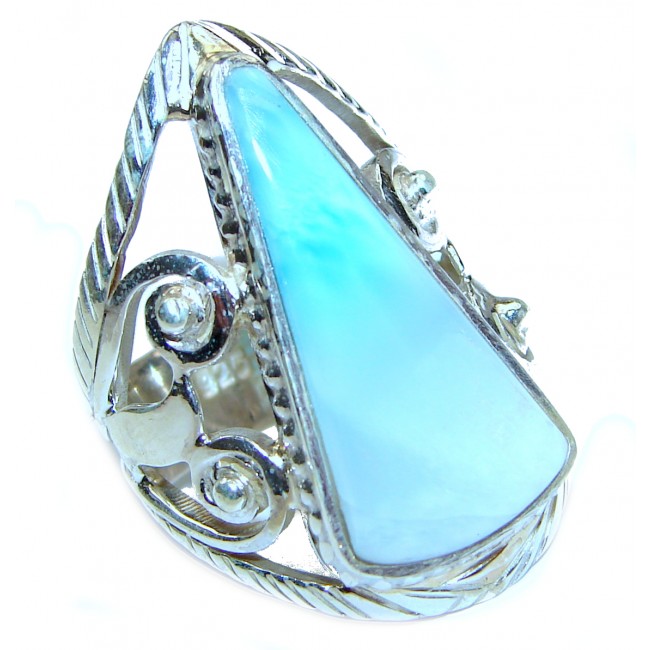 Vintage Design Natural Larimar .925 Sterling Silver handcrafted Ring s. 6 3/4