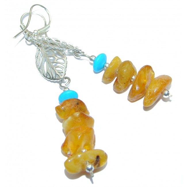 Genuine Baltic Amber Turquoise .925 Sterling Silver Earrings