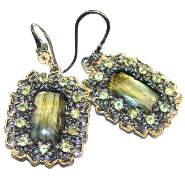 Boho Style Natural Blue Labradorite 2 tones .925 Sterling Silver handcrafted earrings