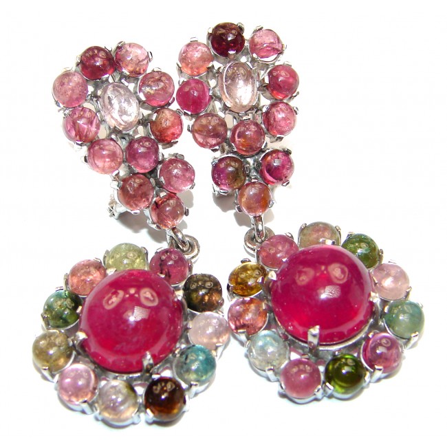 Stunning Huge Authentic Ruby watermelon Tourmaline .925 Sterling Silver handmade earrings