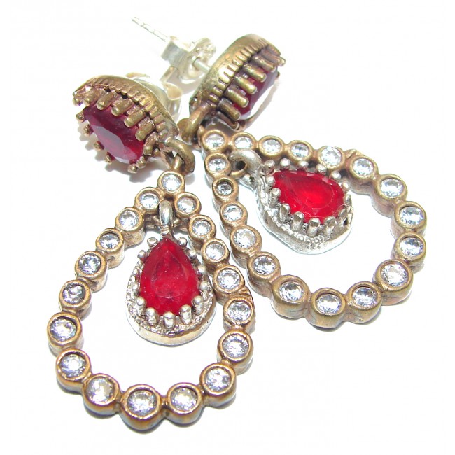 Huge Authentic Ruby .925 Sterling Silver handmade earrings
