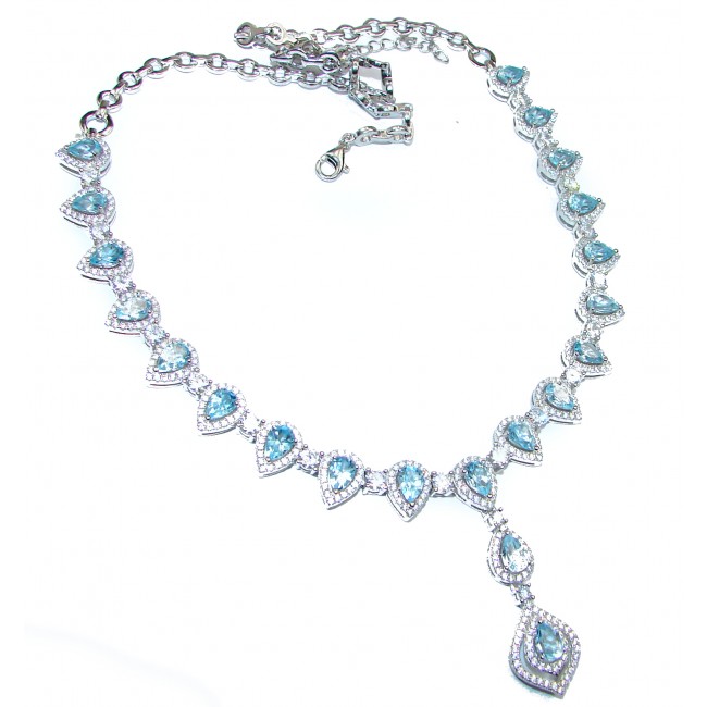 Pear Shaped genuine Swiss Blue Topaz .925 Sterling Silver handmade necklace